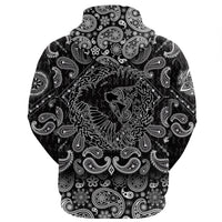 Viking Hoodie Scandinavian Black Raven In Flight With Outstretched Wings and Old Norse with Bandana Paisley Style RLT12 - Wonder Print Shop