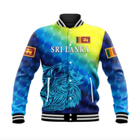 Baseball jacket Sri Lanka: lion graphic, blue-green gradient, ribbed collar & cuffs