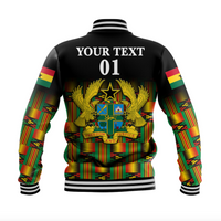 (Custom Personalised) Ghana Baseball Jacket Coat Of Arms Kente Pride LT8 - Wonder Print Shop
