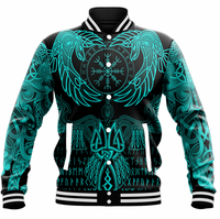 Viking Clothing Raven Of Odin Cyan Baseball Jacket RLT12 - Wonder Print Shop