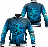 Vikingn Style Clothing - Raven Odin Celtic Cyan Baseball Jacket RLT12 - Wonder Print Shop