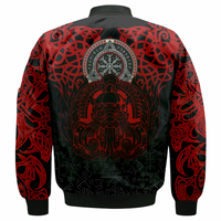 Viking Clothing Viking Odin Helm Of Awe (Red) Sleeve Zip Bomber Jacket RLT12 - Wonder Print Shop