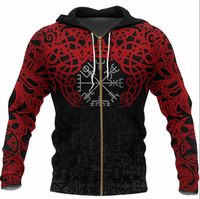 Viking Clothing Viking Odin Helm Of Awe (Red) Zip Hoodie RLT12 - Wonder Print Shop