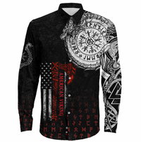 Viking Clothing Viking American Dragon Tattoo Valknut and Vegvisir Long Sleeve Button Shirt RLT12 - Wonder Print Shop