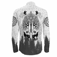 Viking Clothing Viking Odin and Raven Forest Long Sleeve Button Shirt RLT12 - Wonder Print Shop