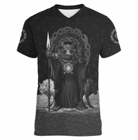 Viking Clothing Viking Odin Raven and Wolf Valknut V neck T shirt RLT12 - Wonder Print Shop