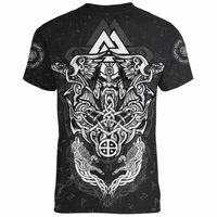 Viking Clothing Viking Odin Raven and Wolf Valknut V neck T shirt RLT12 - Wonder Print Shop