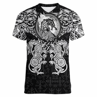 Viking Clothing Viking Dragon and Wolf Tattoo V neck T shirt RLT12 - Wonder Print Shop