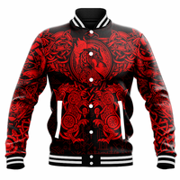 Viking Clothing Viking Dragon and Wolf Tattoo Red Baseball Jacket RLT12 - Wonder Print Shop