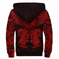 Viking Clothing Viking Dragon and Wolf Tattoo Red Sherpa Hoodie RLT12 - Wonder Print Shop