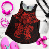 Viking Clothing Viking Dragon and Wolf Tattoo Red Women's Racerback Tank RLT12 - Wonder Print Shop
