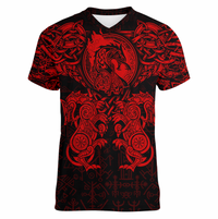 Viking Clothing Viking Dragon and Wolf Tattoo Red V neck T shirt RLT12 - Wonder Print Shop