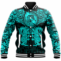 Viking Clothing Viking Dragon and Wolf Tattoo Cyan Baseball Jacket RLT12 - Wonder Print Shop
