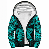 Viking Clothing Viking Dragon and Wolf Tattoo Cyan Sherpa Hoodie RLT12 - Wonder Print Shop
