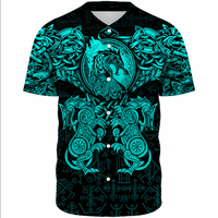Viking Clothing Viking Dragon and Wolf Tattoo Cyan Baseball Jersey RLT12 - Wonder Print Shop