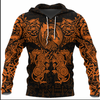 Viking Clothing Viking Dragon and Wolf Tattoo Orange Hoodie RLT12 - Wonder Print Shop