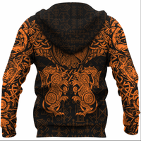 Viking Clothing Viking Dragon and Wolf Tattoo Orange Zip Hoodie RLT12 - Wonder Print Shop