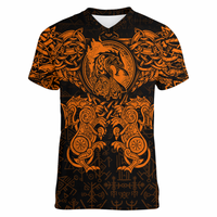 Viking Clothing Viking Dragon and Wolf Tattoo Orange V neck T shirt RLT12 - Wonder Print Shop
