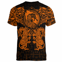 Viking Clothing Viking Dragon and Wolf Tattoo Orange V neck T shirt RLT12 - Wonder Print Shop