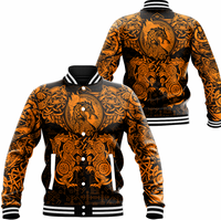 Viking Clothing Viking Dragon and Wolf Tattoo Orange Baseball Jacket RLT12 - Wonder Print Shop