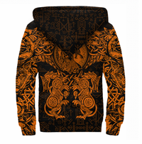 Viking Clothing Viking Dragon and Wolf Tattoo Orange Sherpa Hoodie RLT12 - Wonder Print Shop
