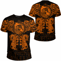 Viking Clothing Viking Dragon and Wolf Tattoo Orange T Shirt RLT12 - Wonder Print Shop
