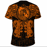 Viking Clothing Viking Dragon and Wolf Tattoo Orange T Shirt RLT12 - Wonder Print Shop