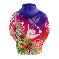 Hawaii Sunset with Hibiscus Zip Up Hoodie Shaka Hang - Wonder Print Shop