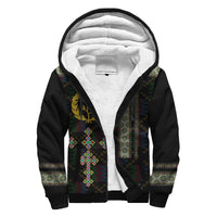 Eritrea Tilet Pattern Sherpa Hoodie Eritrean Cross - Black - Wonder Print Shop