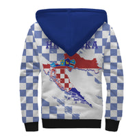 Croatia Sherpa Hoodie Checkerboard Grunge Style - Blue Color - Wonder Print Shop