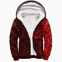 Viking Clothing Vegvisir With Raven Viking Compass Sherpa Hoodie Red Version RLT12 - Wonder Print Shop