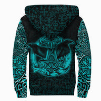 Viking Sherpa Hoodie Raven Mjolnir Yggdrasil Cyan RLT12 - Wonder Print Shop