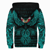 Viking Denmark Sherpa Hoodie Valknut of Odin Cyan RLT12 - Wonder Print Shop