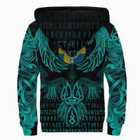 Viking Sweden Sherpa Hoodie Valknut of Odin Cyan RLT12 - Wonder Print Shop