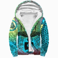 Viking Sherpa Hoodie - Raven Of Odin and Drakkar On Fire On Vignette Cyan Valknut RLT12 - Wonder Print Shop