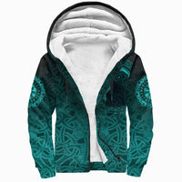 Viking Sherpa Hoodie, Ethnic Odin Raven Cyan RLT12 - Wonder Print Shop
