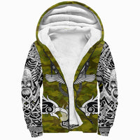 Viking Sherpa Hoodie Raven Of Odin and Symbol Viking On Camo Background RLT12 - Wonder Print Shop