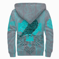 Viking Sherpa Hoodie Odin's Celtic Raven - Scandinavian Tattoo Style Cyan RLT12 - Wonder Print Shop