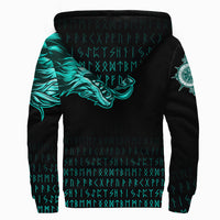 Viking Sherpa Hoodie Fenrir Wolf Cyan Near Shoulder RLT12 - Wonder Print Shop