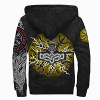 Viking Sherpa Hoodie - Fenrir Fight Mjolnir Of Thor On Helm Of Awe RLT12 - Wonder Print Shop