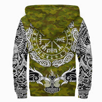 Viking Sherpa Hoodie Raven Of Odin and Symbol Viking On Camo Background RLT12 - Wonder Print Shop