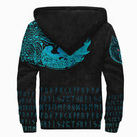 Viking Sherpa Hoodie - Fenrir Wolf Cyan RLT12 - Wonder Print Shop