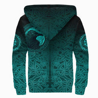 Viking Sherpa Hoodie, Ethnic Odin Raven Cyan RLT12 - Wonder Print Shop
