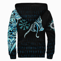 Viking Sherpa Hoodie, Fenrir Raven and Vegvisir Tattoo Cyan RLT12 - Wonder Print Shop