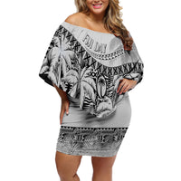 Fiji Day Off Shoulder Short Dress Flying Fijians Masi Kesa Style - White - Wonder Print Shop