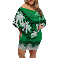 Fiji Day Off Shoulder Short Dress Flying Fijians Masi Kesa Style - Green - Wonder Print Shop