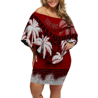 Fiji Day Off Shoulder Short Dress Flying Fijians Masi Kesa Style - Red - Wonder Print Shop