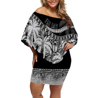 Fiji Day Off Shoulder Short Dress Flying Fijians Masi Kesa Style - Black - Wonder Print Shop