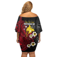 Papua New Guinea Independence Off Shoulder Short Dress PNG Kumuls - Tribal Crocodile - Wonder Print Shop