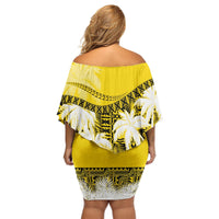 Fiji Day Off Shoulder Short Dress Flying Fijians Masi Kesa Style - Gold - Wonder Print Shop